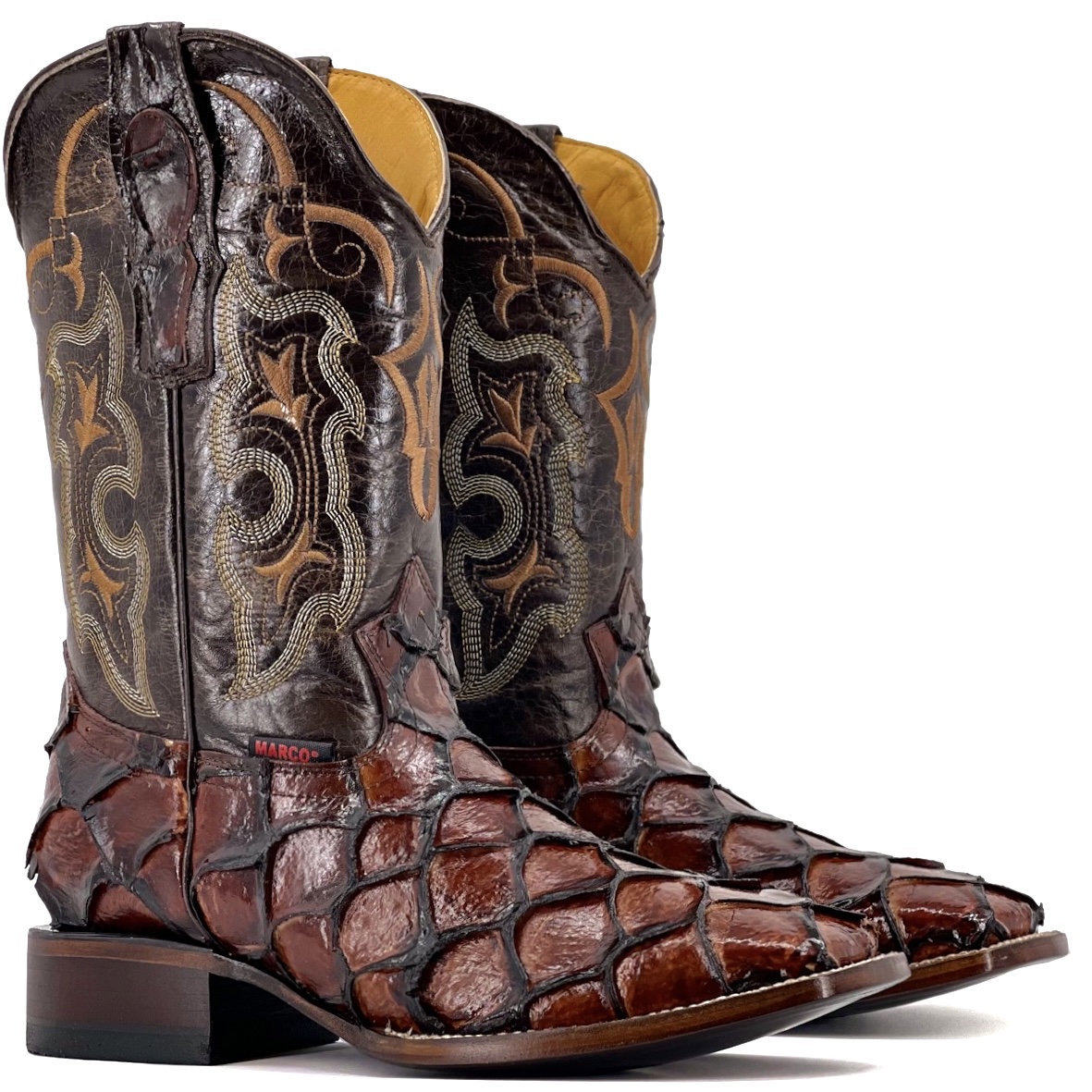 Men’s Handmade Cognac Fish Scale – Square Toe – Alfa Western Wear