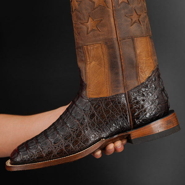 Men’s Genuine Chocolate Brown Caiman Horn Back - Square Toe (Made In USA)