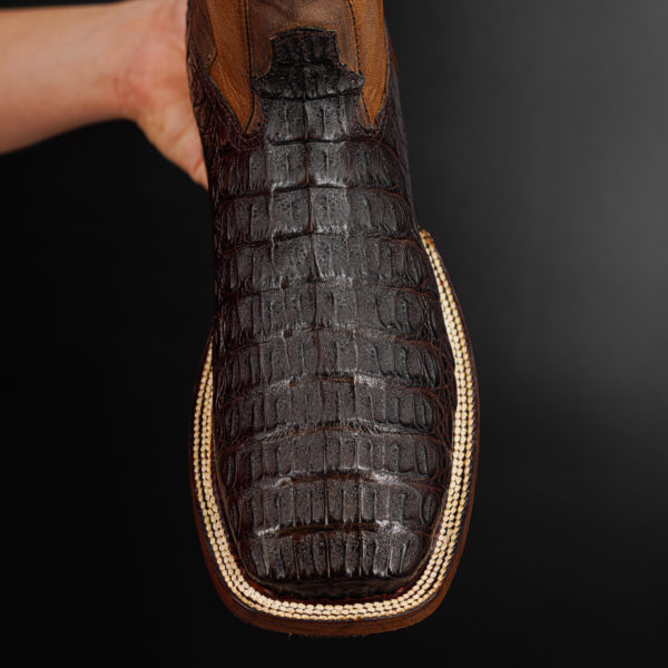 Men’s Genuine Chocolate Brown Caiman Horn Back - Square Toe (Made In USA)