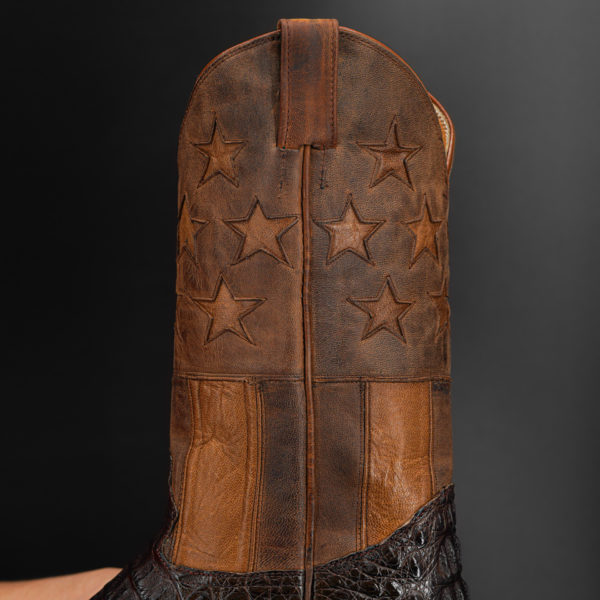 Men’s Genuine Chocolate Brown Caiman Horn Back - Square Toe (Made In USA)