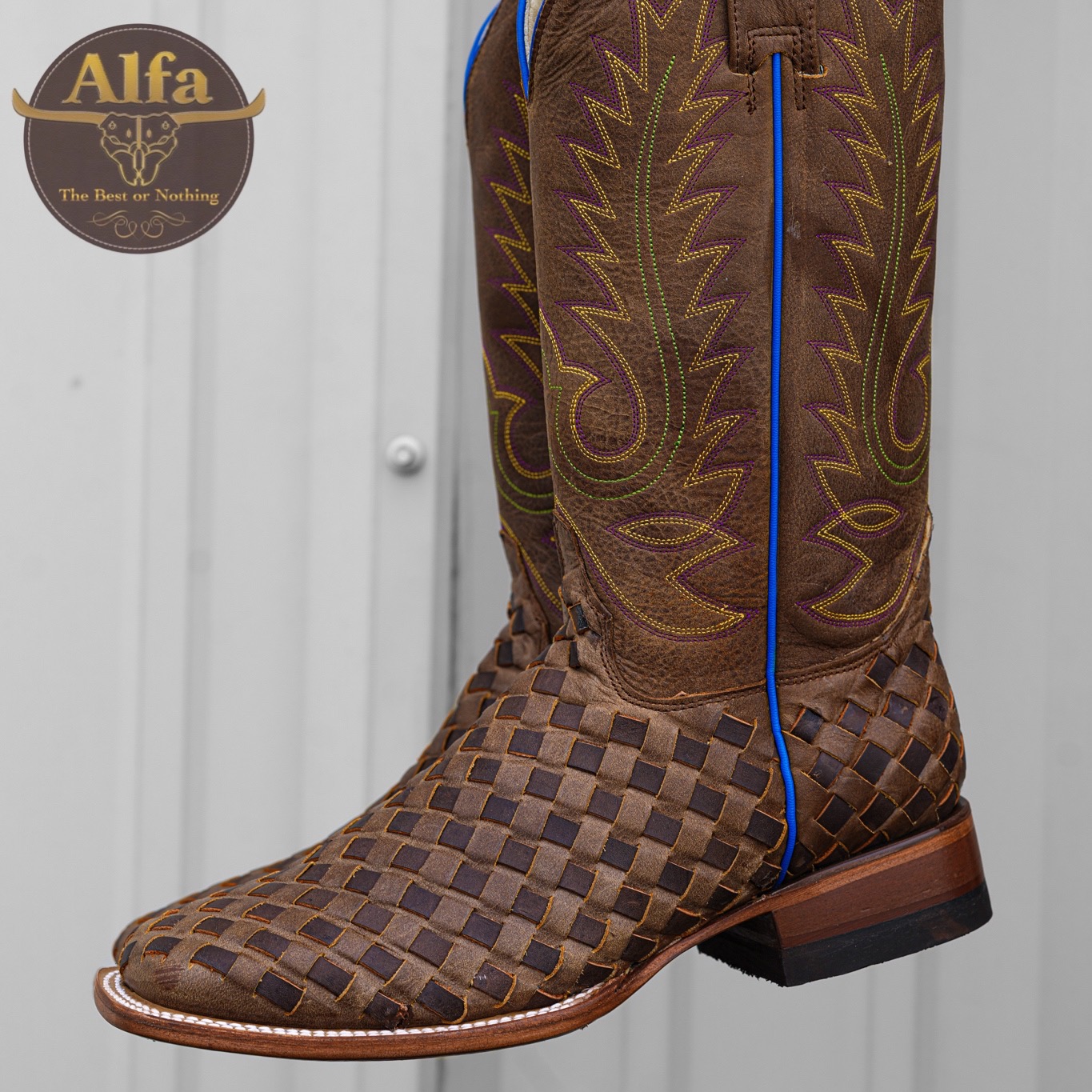 Men s Handmade Alfa Basketweave Square Toe Alfa Western Wear