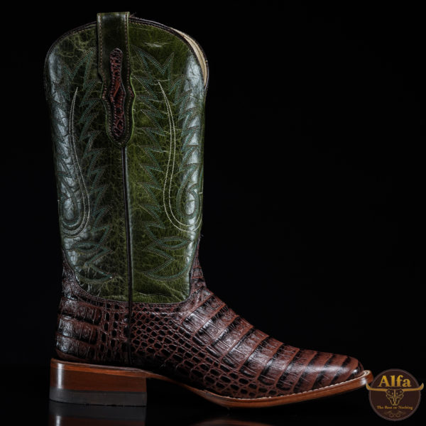 Men’s Handmade Alfa Chocolate Brown Caiman Belly – Square Toe (A5)