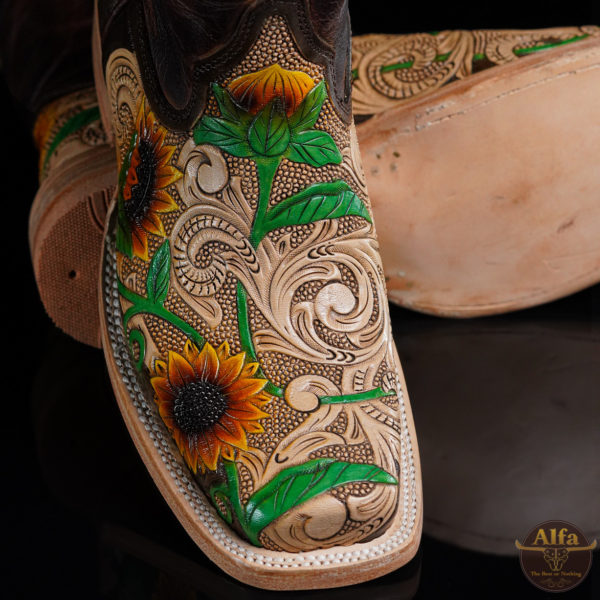 Genuine Sunflower Hand Tooled - Square Toe (Made In USA)