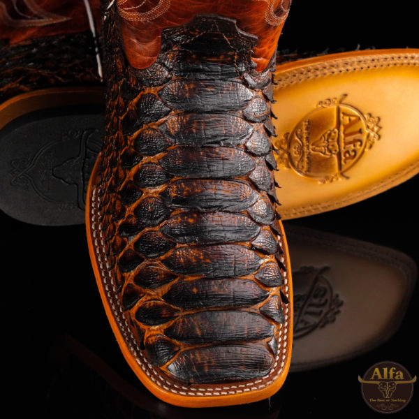 Men’s Handmade Alfa Cognac Giant Python – Square Toe