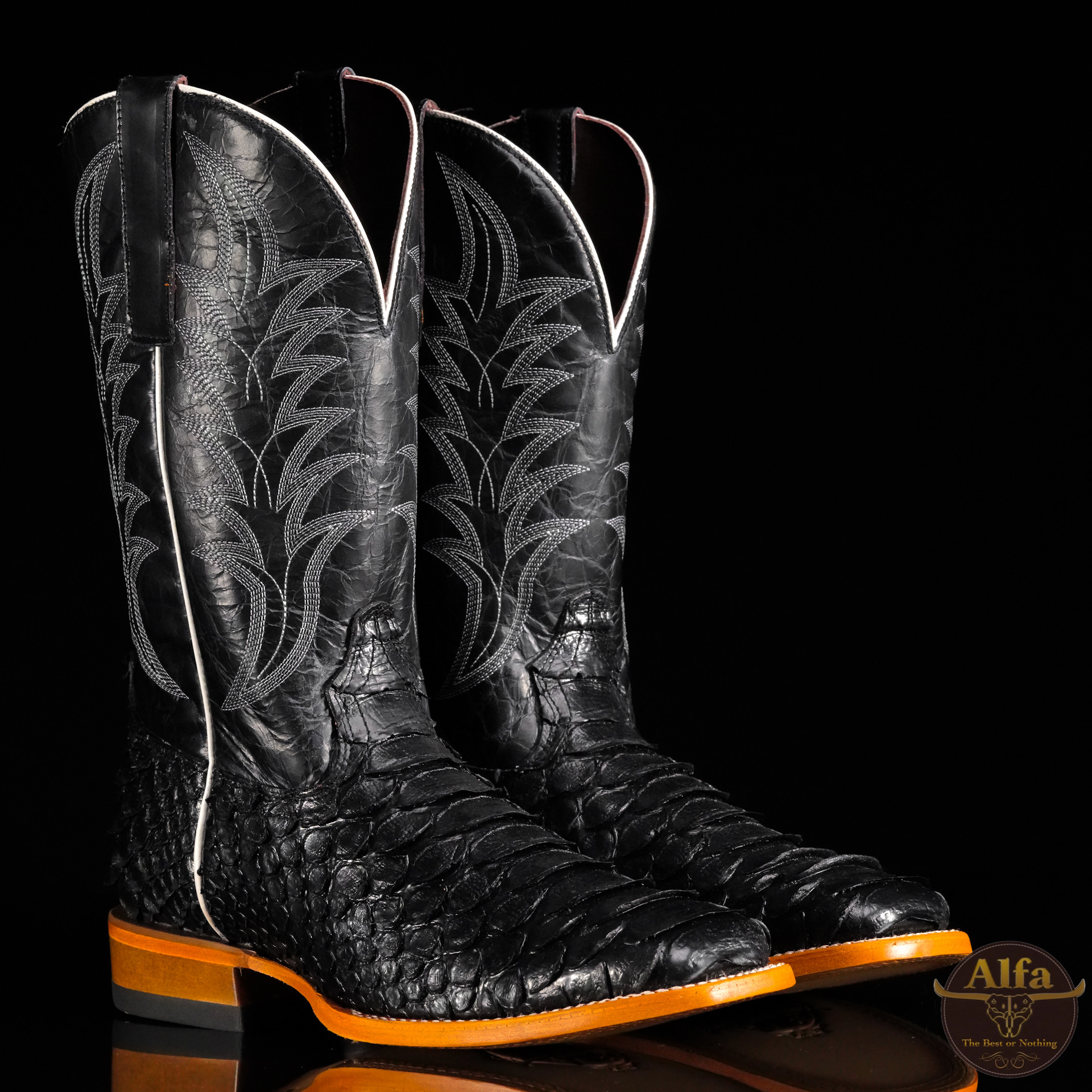 Men’s Handmade Alfa Black Giant Python – Square Toe (A2) – Alfa Western ...