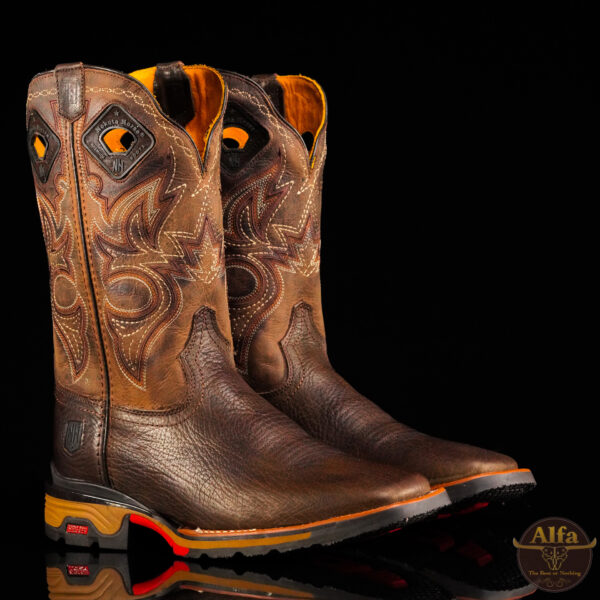 Men’s Handmade Alfa Chocolate Brown Bison – Square Toe