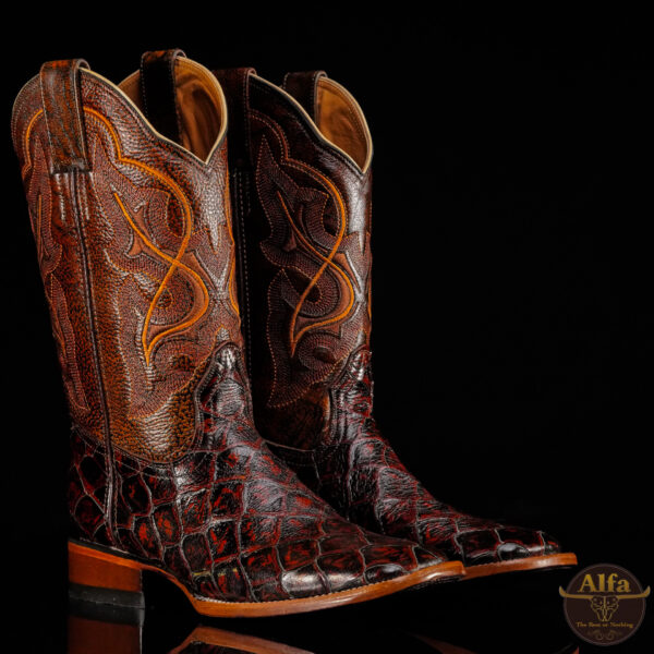 Men’s Handmade Cognac Fish Scale – Square Toe – Alfa Western Wear