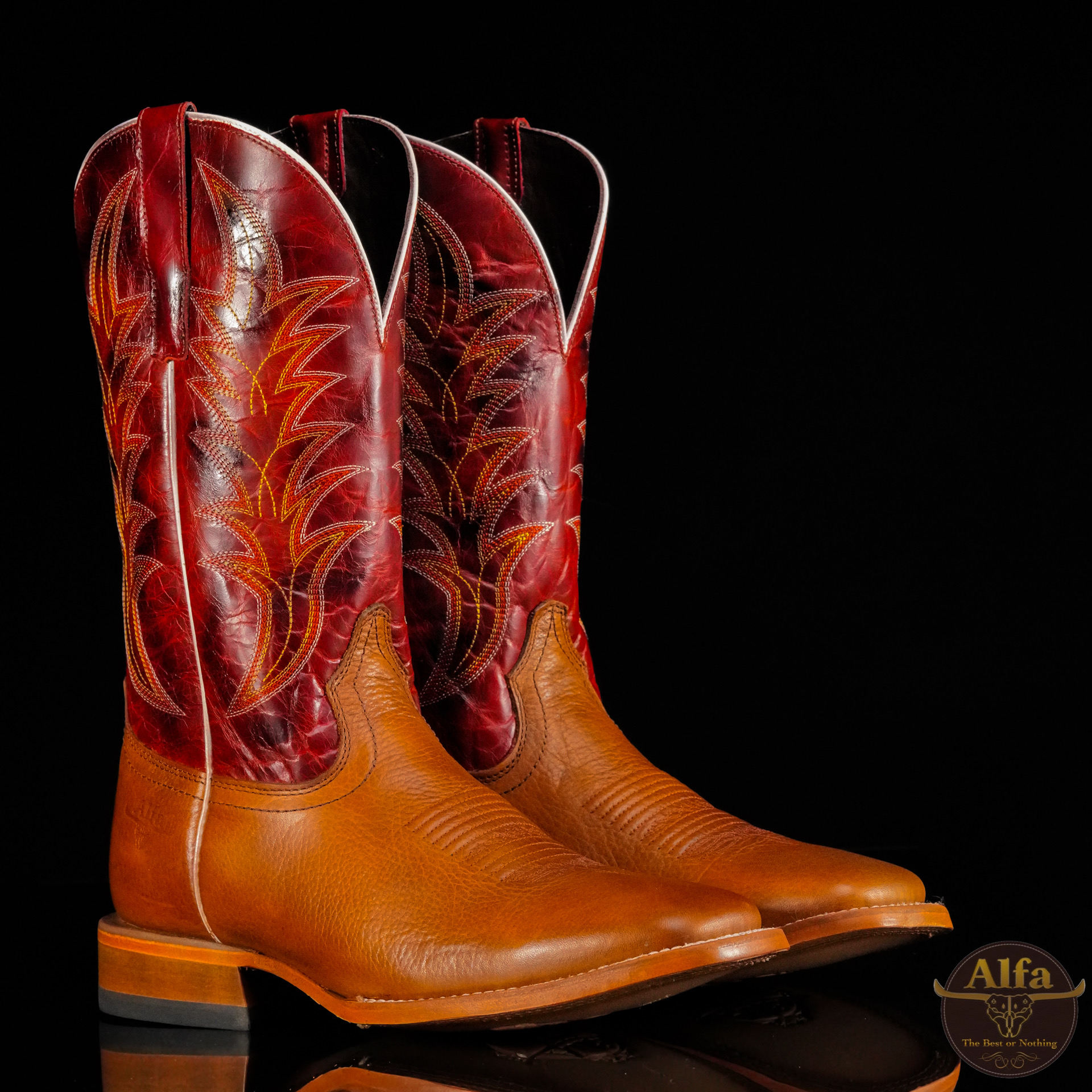 Men's Handmade Cognac Ostrich – Square Toe – Alfa Western Wear