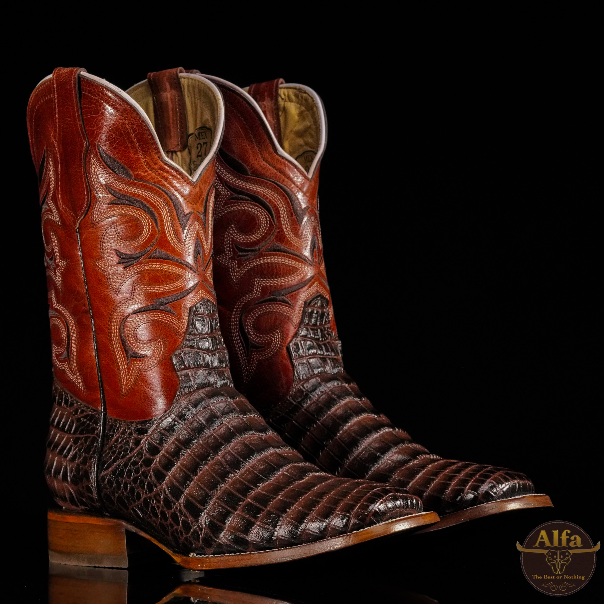 Men’s Handmade Chocolate Brown Caiman Belly – Square Toe – Alfa Western ...