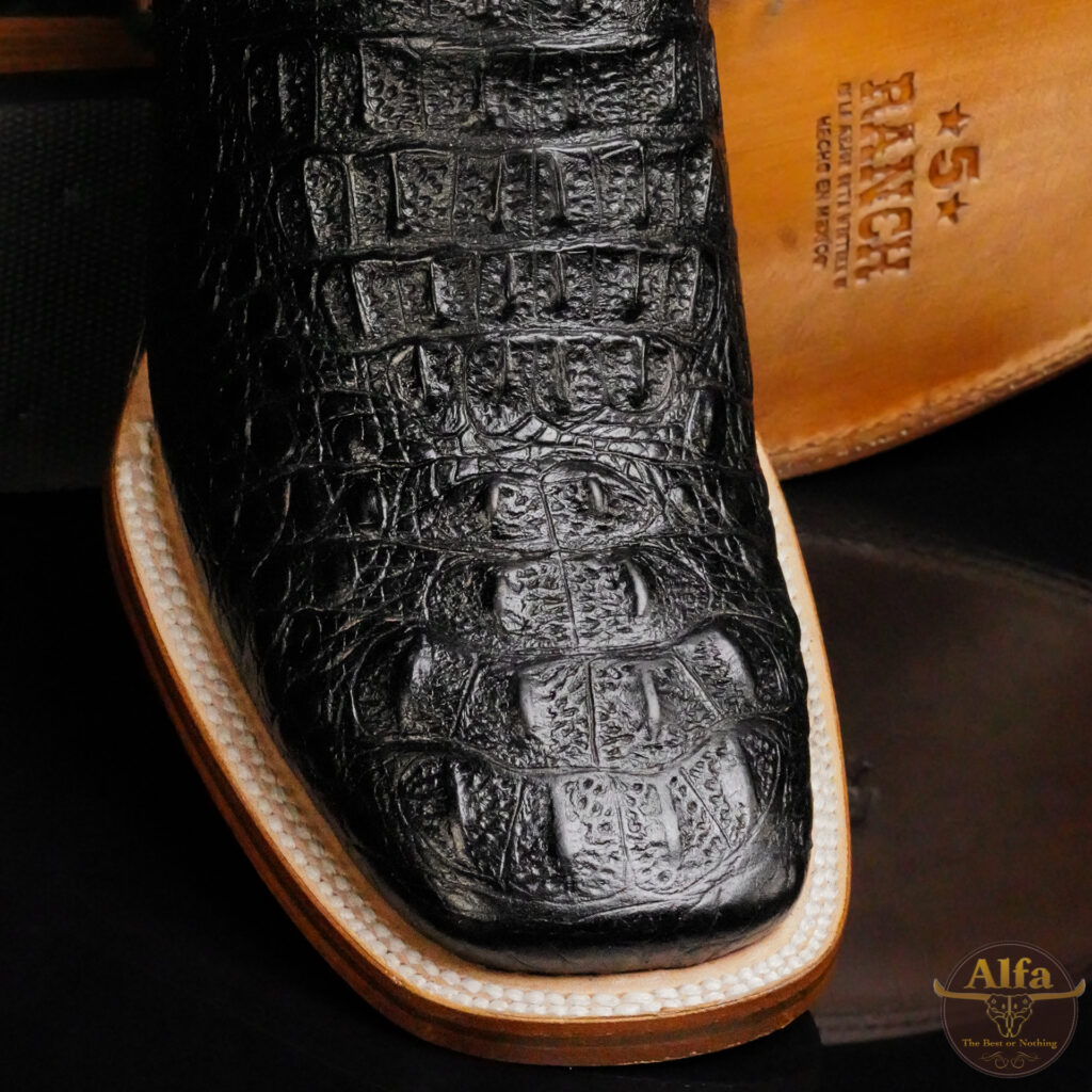 Men’s Handmade Black Caiman Neck – Square Toe – Alfa Western Wear