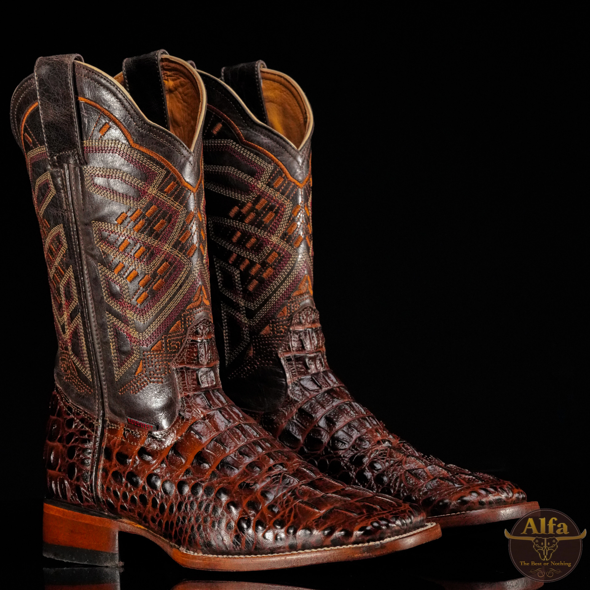 Men’s Handmade Brown Caiman Neck – Square Toe – Alfa Western Wear