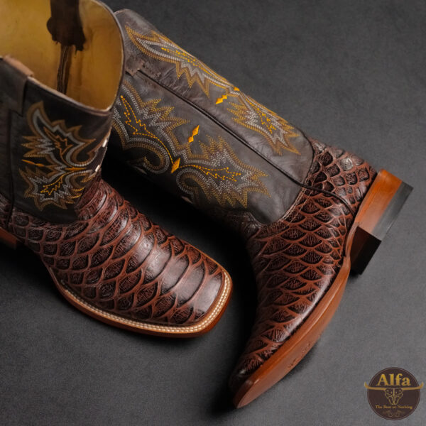 Men’s Handmade Alfa Brown Python – Square Toe