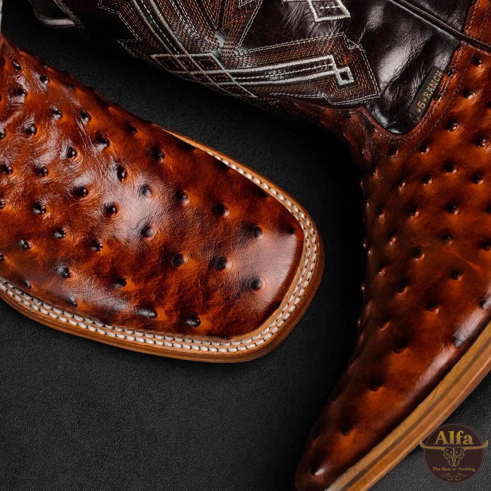 Men’s Handmade Cognac Ostrich – Square Toe