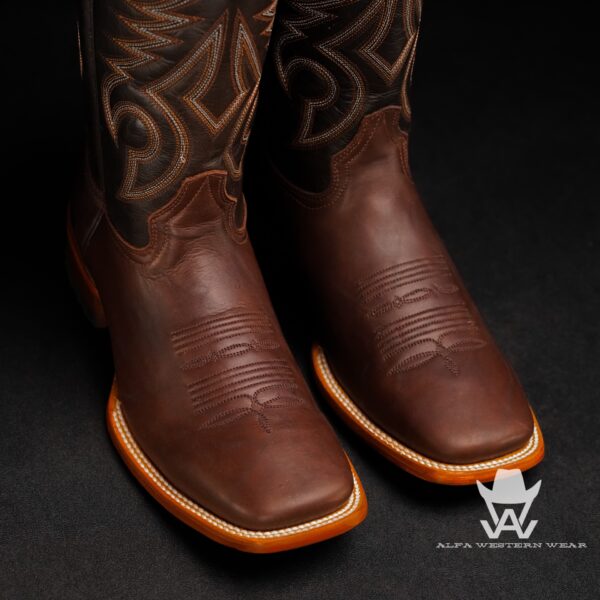 Men's Handmade ALFA Brown Natural Cowhide – Square Toe – Alfa Western Wear