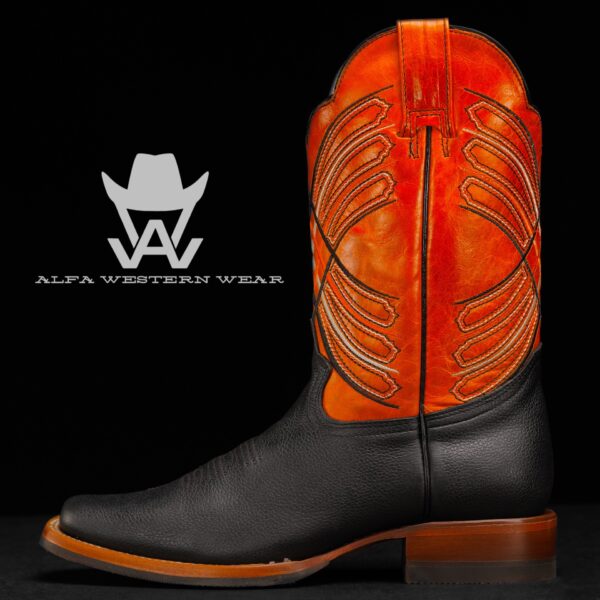 Men’s Handmade ALFA Black Bull Hide – Rodeo Toe