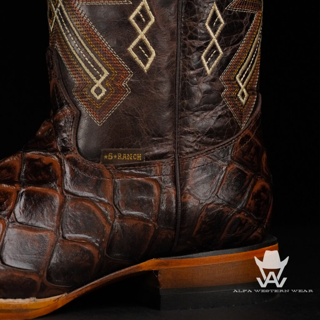 Men’s Handmade Chocolate Brown Fish Scale – Square Toe – Alfa Western Wear