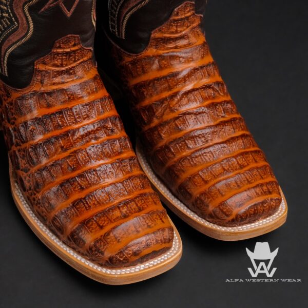 Men’s Handmade Cognac Caiman Horn Back – Square Toe – Alfa Western Wear