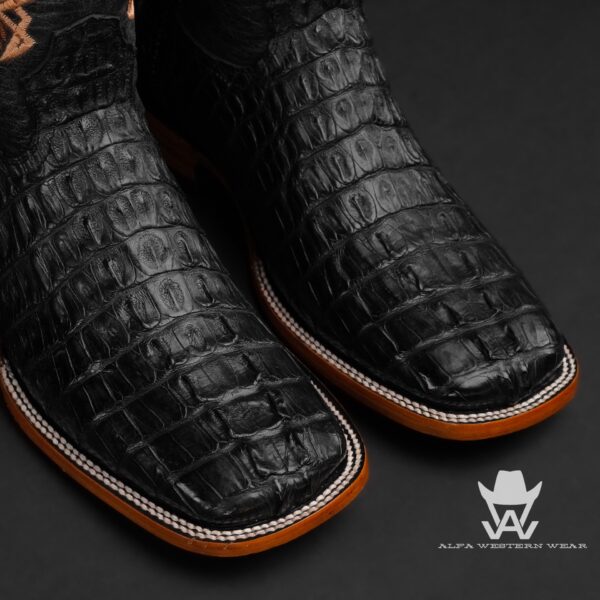 Men’s Genuine Black Caiman Tail – Square Toe