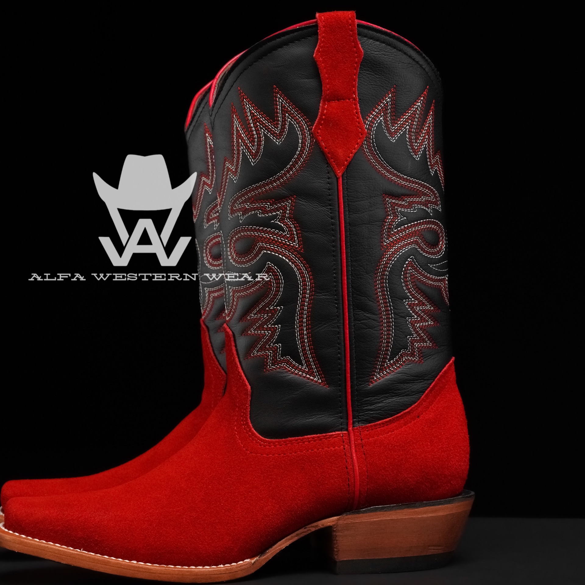 Men s Handmade Red Roughout Rodeo Toe Alfa Western Wear