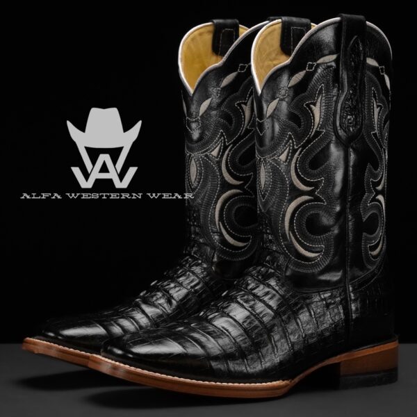 Men’s Handmade Black Caiman Tail – Square Toe