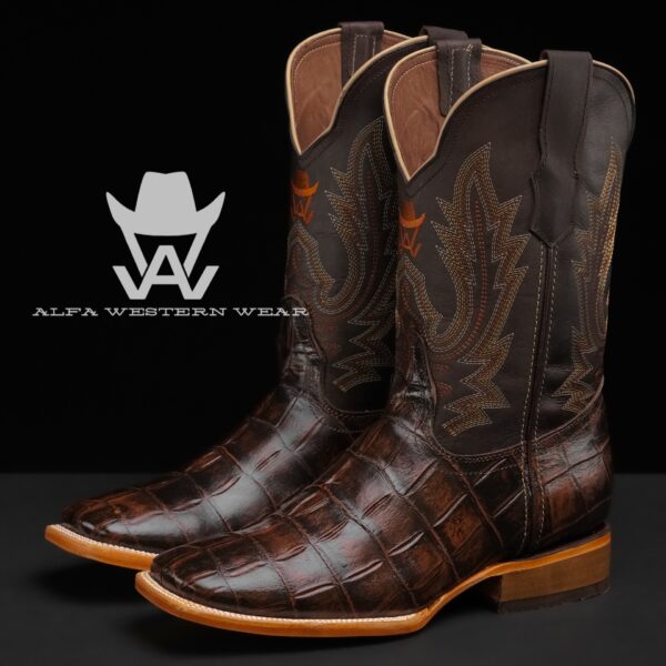 Belly Alfa Brown Men\'s – Alligator Western Handmade Wear Toe Square –