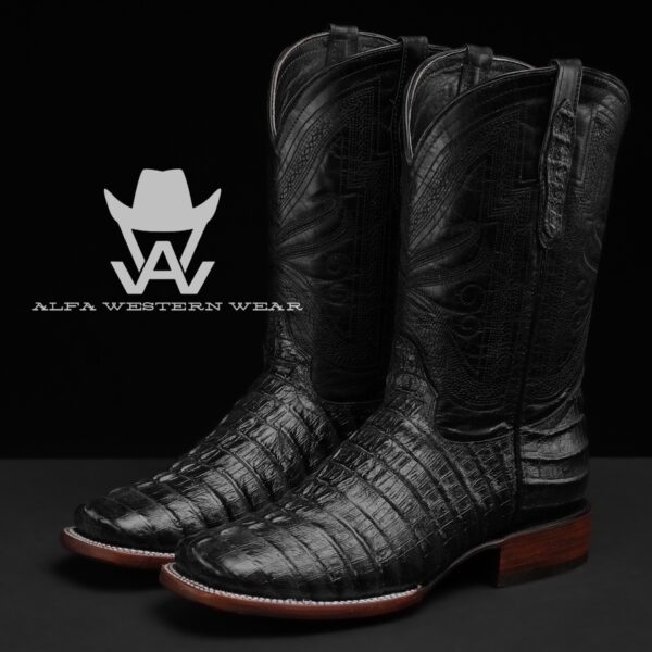 Men’s Handmade Black Caiman Tail – Square Toe