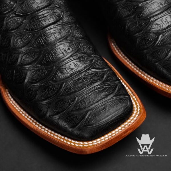 Men’s Handmade ALFA Black Python – Square Toe