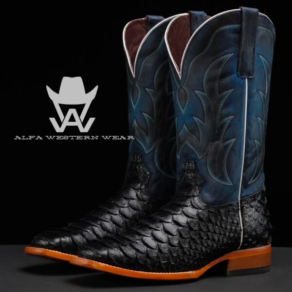 Men’s Handmade ALFA Black Giant Python – Square Toe