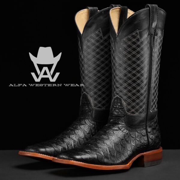 Men’s Handmade ALFA Black Python – Square Toe