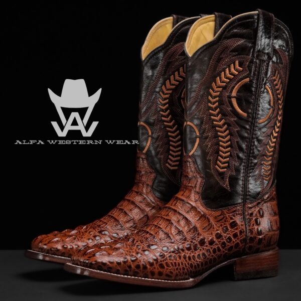 Men's Handmade Cognac Caiman Neck - Square Toe