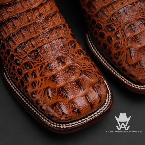 Men's Handmade Cognac Caiman Neck - Square Toe