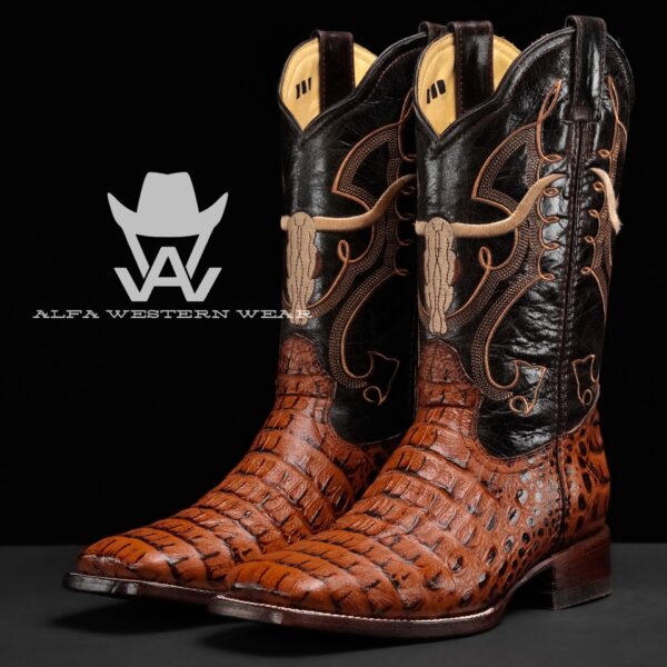 Horned back alligator top boots