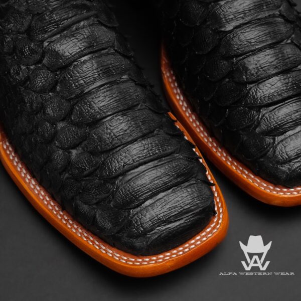 Men’s Handmade ALFA Black Giant Python – Square Toe