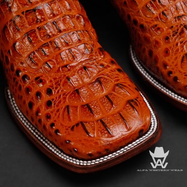 Men’s Handmade Cognac Caiman Neck – Square Toe