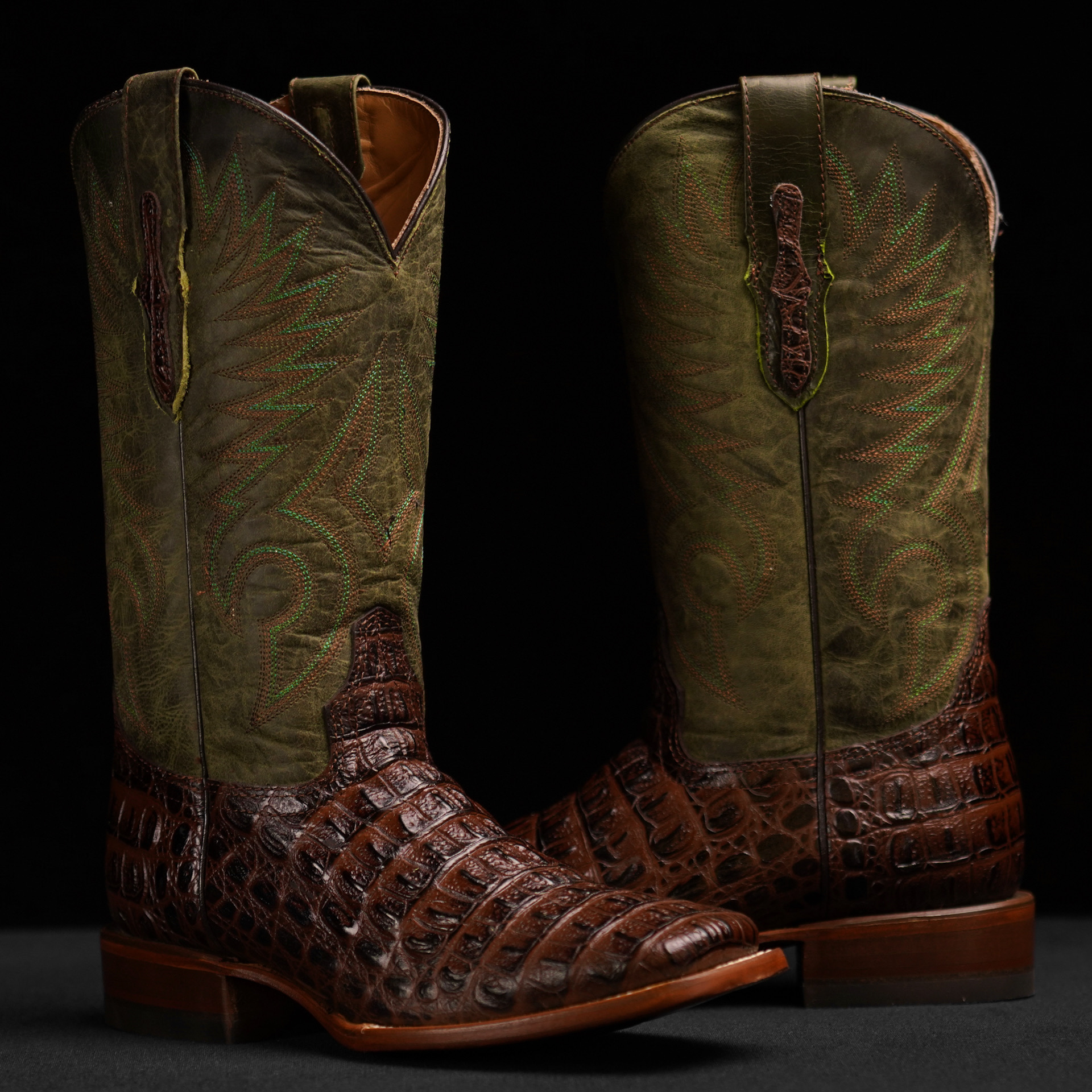 Brown Caiman Horn Back Square Toe