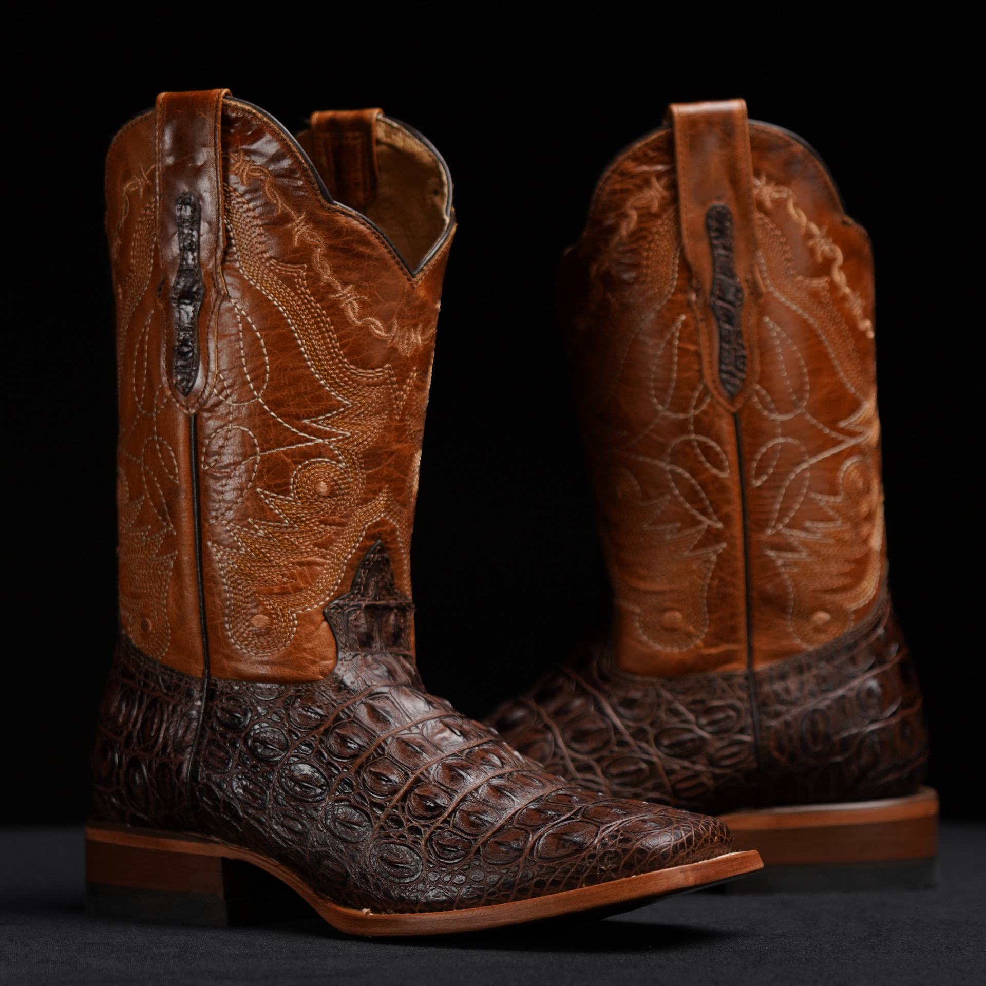 Brown Caiman Horn Back Square Toe