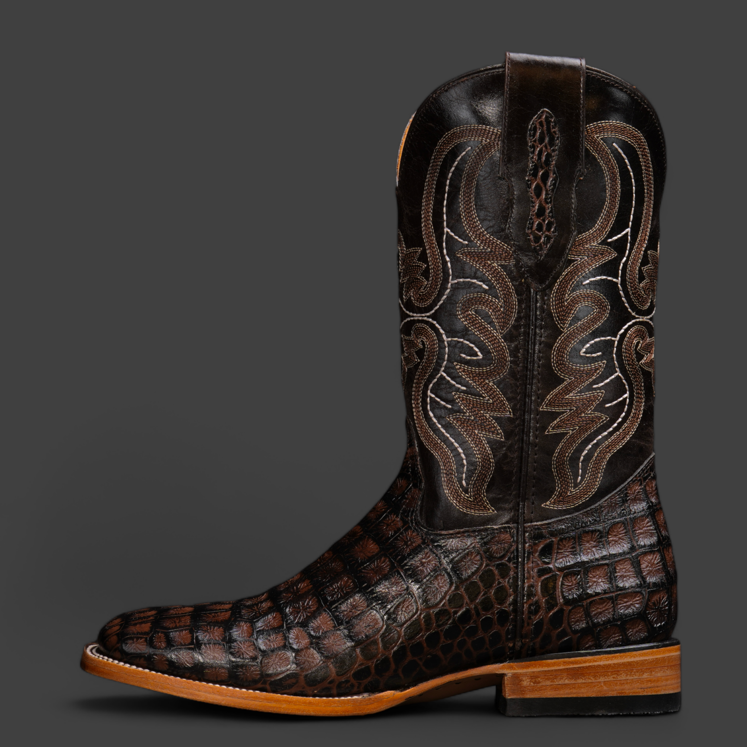 Brown Caiman Argentine – Square Toe – Alfa Western Wear