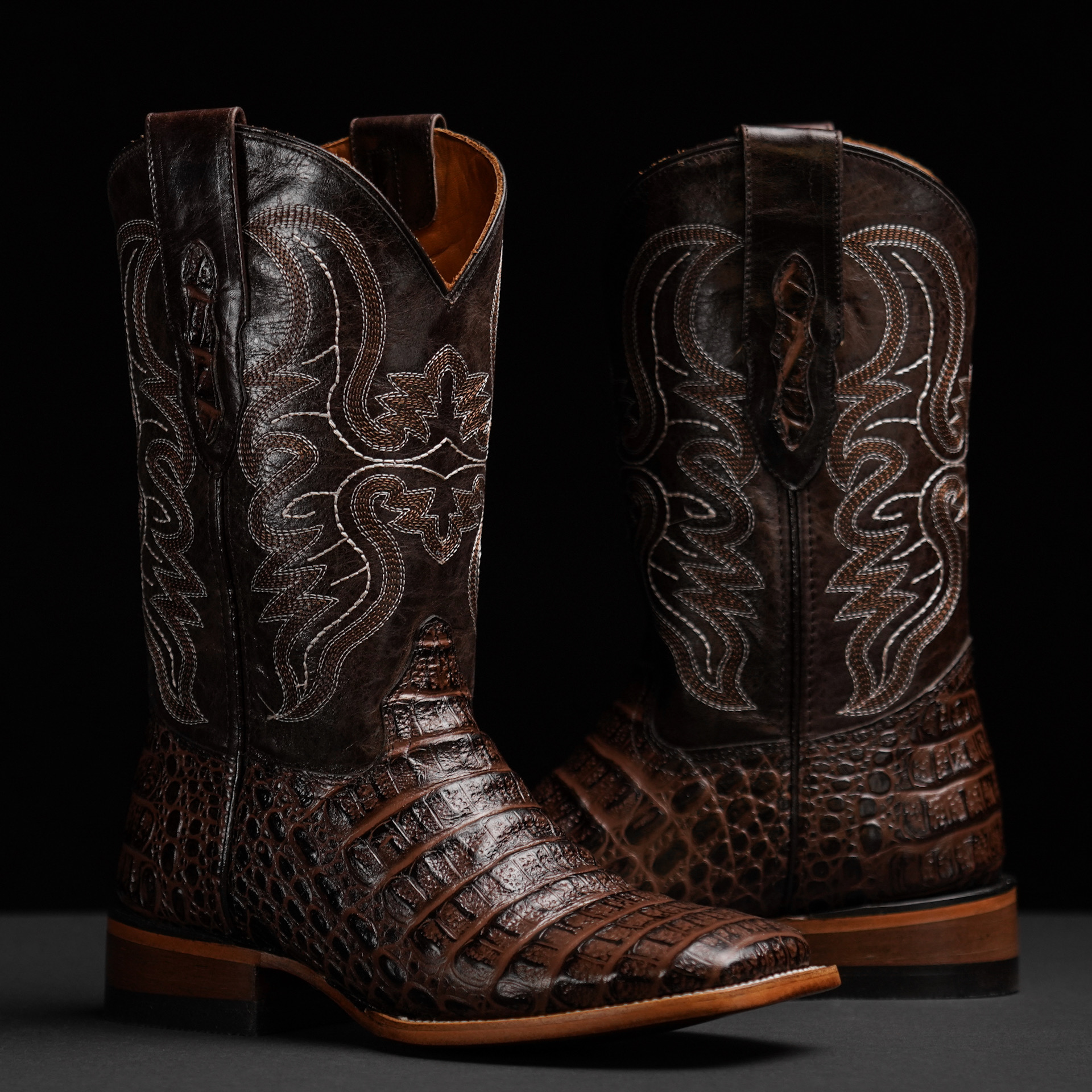 Brown Caiman Belly – Square Toe – Alfa Western Wear