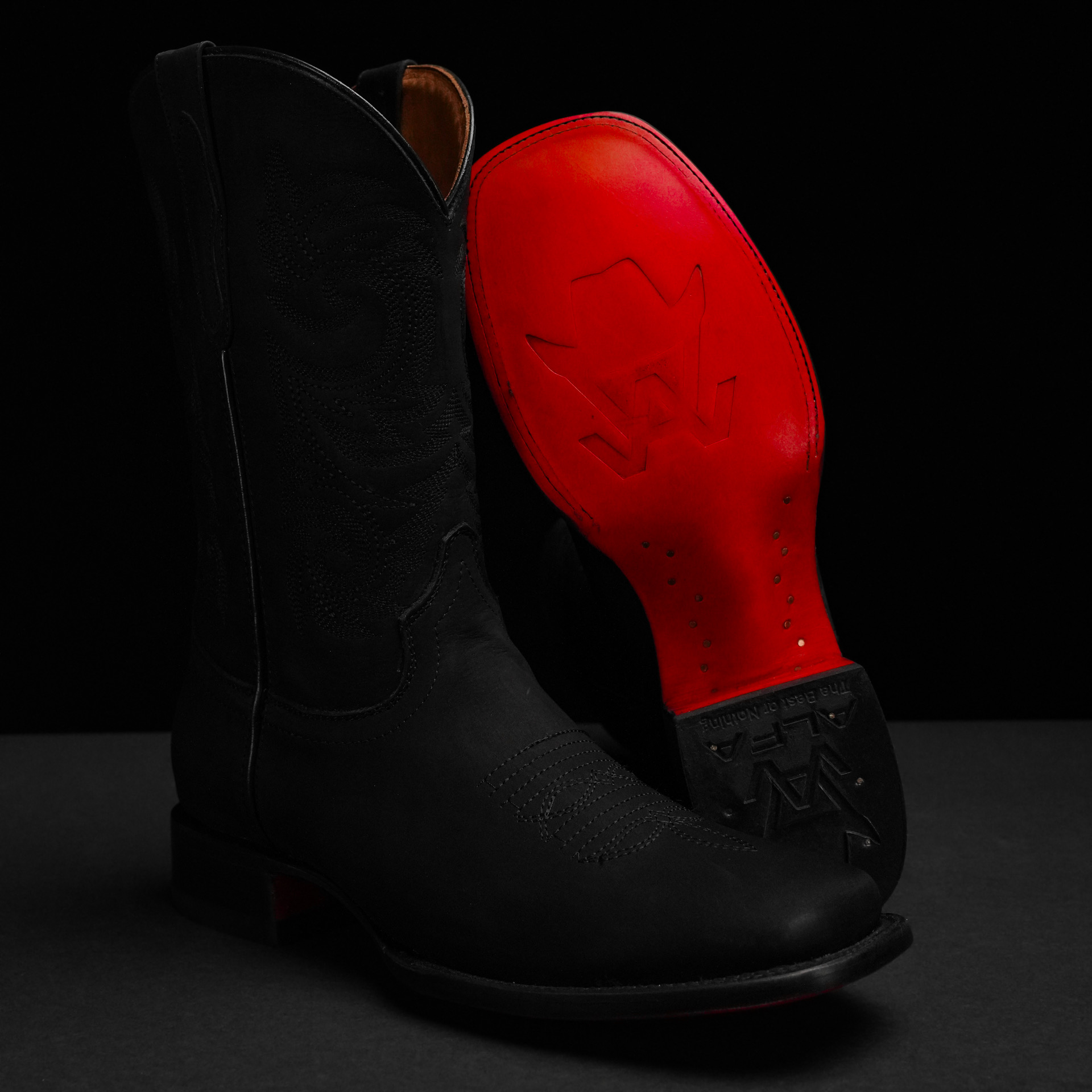 Matte Black Cowhide Square Toe Alfa Western Wear