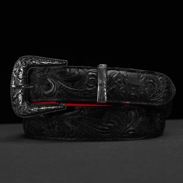 Black Alfa Hand Tooled Belt