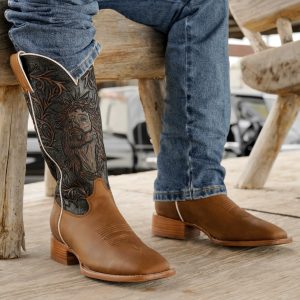 "FOR GOD SO LOVED" Honey Cowhide – Square Toe