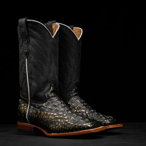 Black Gold Caiman Neck - Square Toe