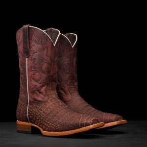 Matte Cognac Nubuck Caiman Belly - Heritage Square Toe