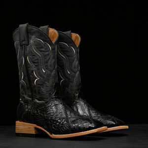 AUTHENTIC Black Patch Work Caiman – Square Toe