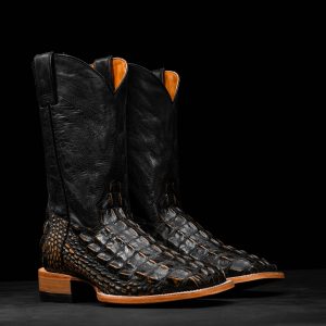 Black/Tan Safari American Alligator Hornback - Square Toe