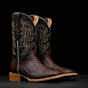 AUTHENTIC Brown Python – Arena Square Toe