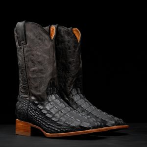 Washed Black American Alligator Hornback - Square Toe