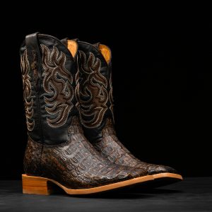 AUTHENTIC Rustic Brown Caiman Hornback – Square Toe