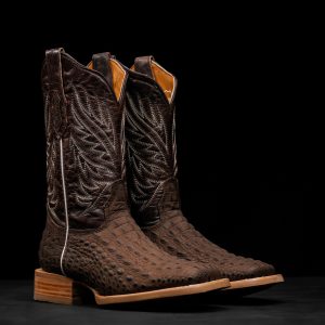 Matte Brown Caiman Horn Back - Ranch Square Toe