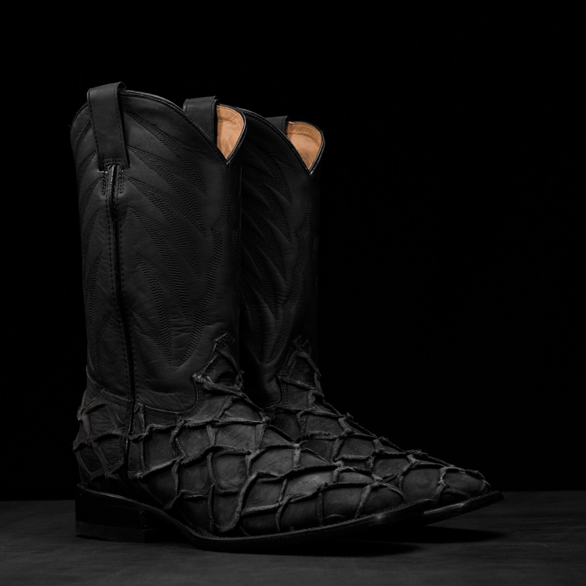 Matte Black Nubuck Pirarucu – Square Toe